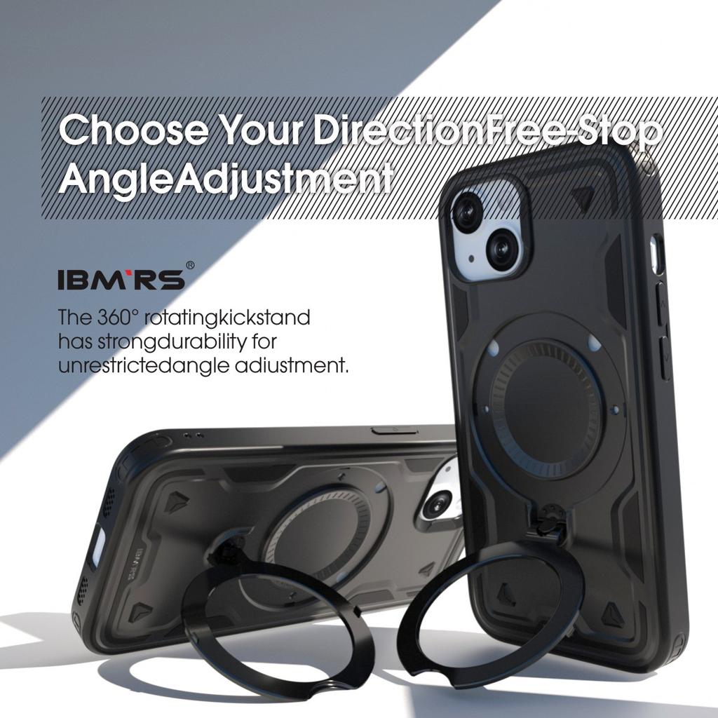 Чехол IBMRS для iPhone 15 с магнитом, подставкой и шнурком | Противоударный чехол, совместимый с Magsafe | Противоскользящая ручка для автомобиля/путешествий