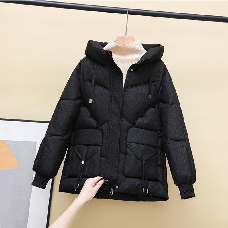 Women's Autumn and Winter Plus Size Thickened Loose Warm Down Jacket Short Solid Colour Hooded Outerwear