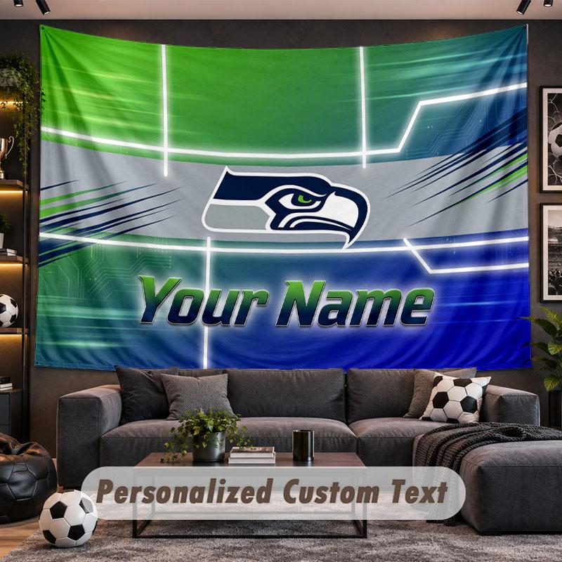 Wall Hanging Tapestry Custom NameSeattle Seahawks Pattern Personalized Printed Fabric Wall Decor