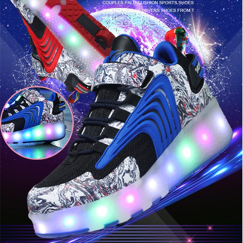 Детские кроссовки со светодиодной подсветкой и двойными колесами, спортивные кроссовки Heely