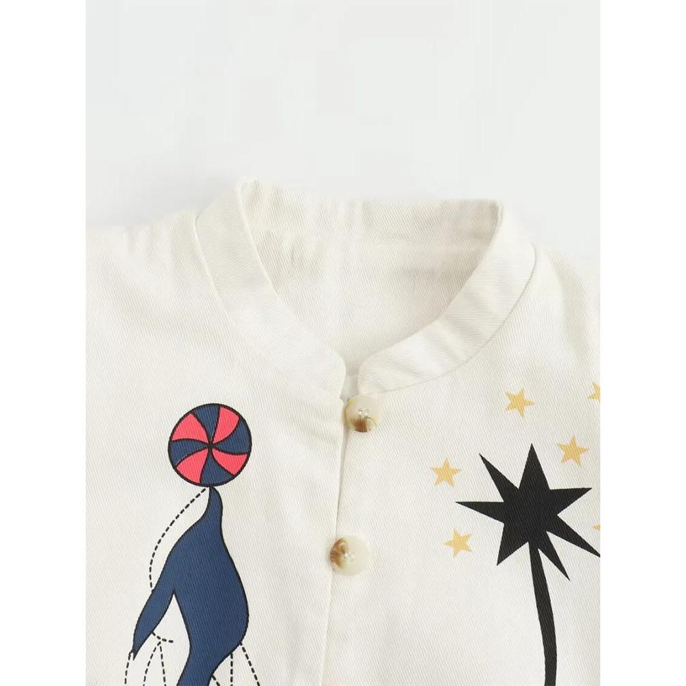 Spring and Autumn Cartoon Print Baseball Ladies Simple Round Neck Single Breasted Casual Long Sleeve Jacket New Coat