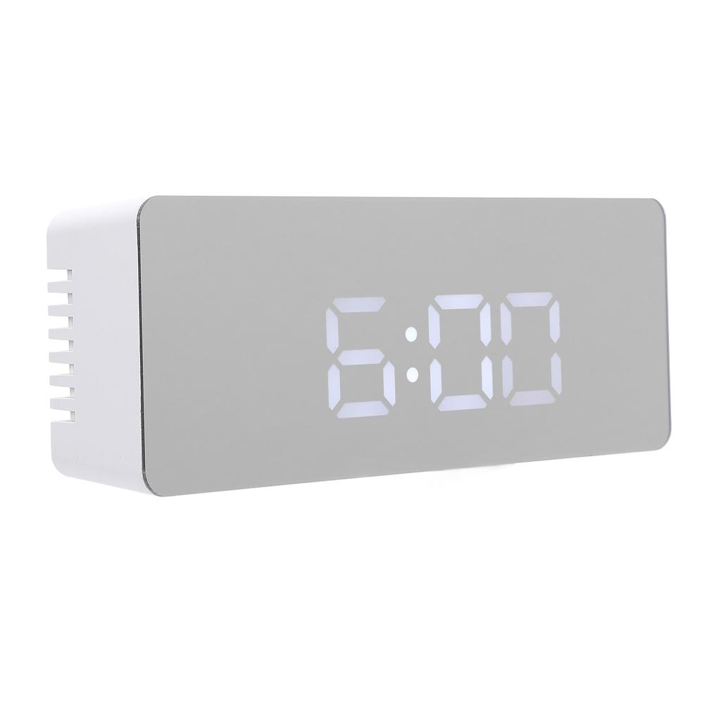 LED Mirror Digital Alarm Desk Clock Large Display 1224 Hour Format Snooze Mode Adjustable