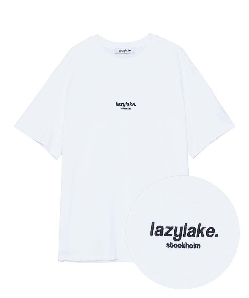 LAZY LAKE Унисекс Белая футболка с вышитым логотипом по центру