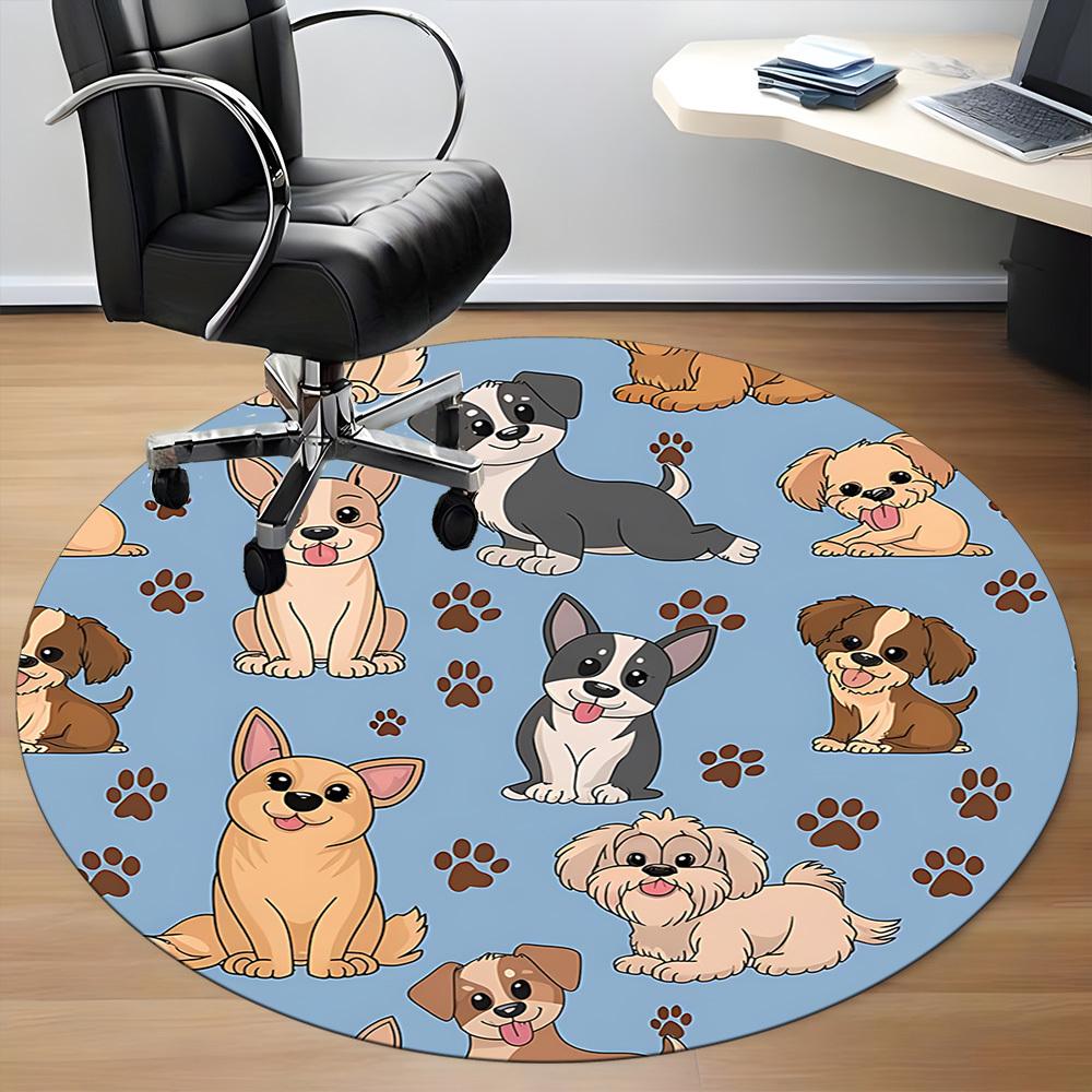 1PC Puppies Paws Office Round Area Rug, Mat Suitable ForOffice, Under Office Chairs Bedroom Living Room Home Decor, Room Deco