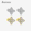 925 Sterling Silver Stud Flowers Earrings Ladies Irregular Cubic Zirconia Earrings Fine Jewelry for Wedding Pendantes