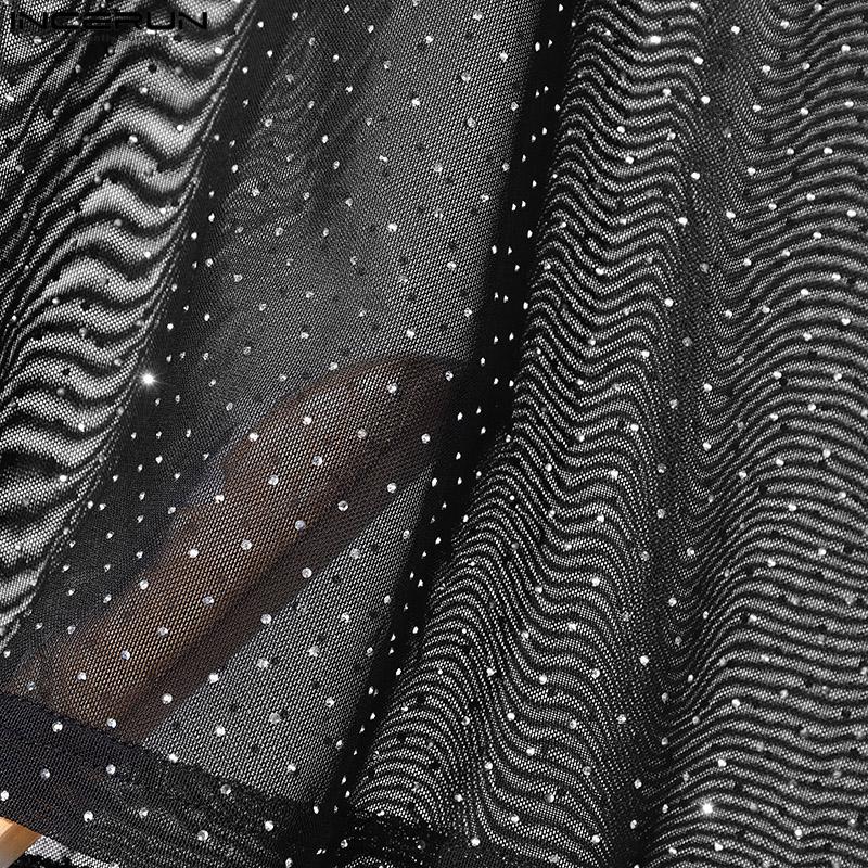 INCERUN Мужские сетчатые топы с длинным рукавом, обтягивающие футболки