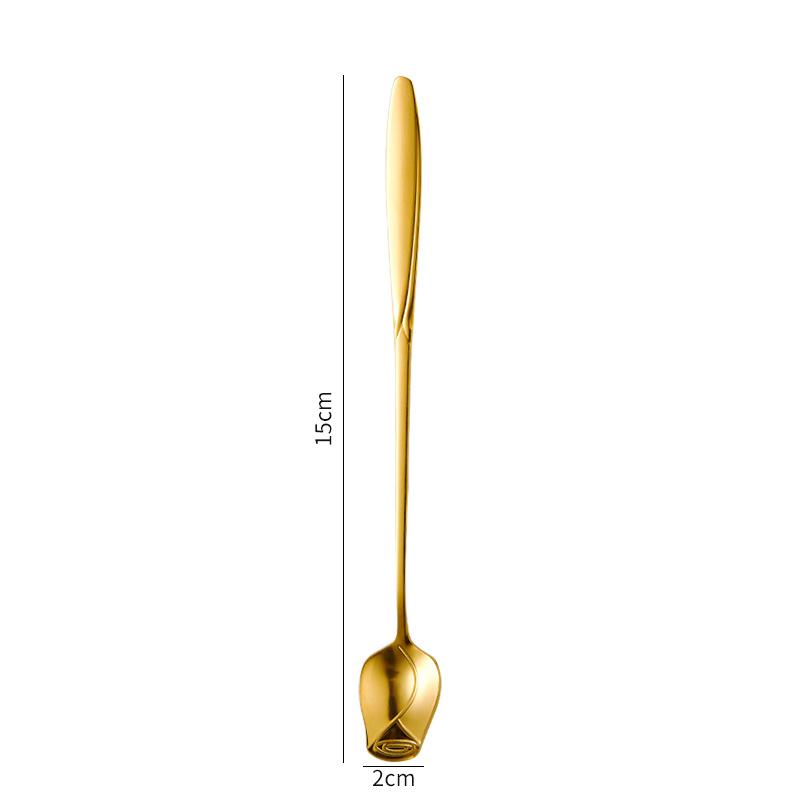 Long Handle Coffee Spoon Stainless Steel Rose Stirring Spoon Unusual Flower Scoop Tiny Teaspoon for Dessert Ice Cream Nice Gift ADM