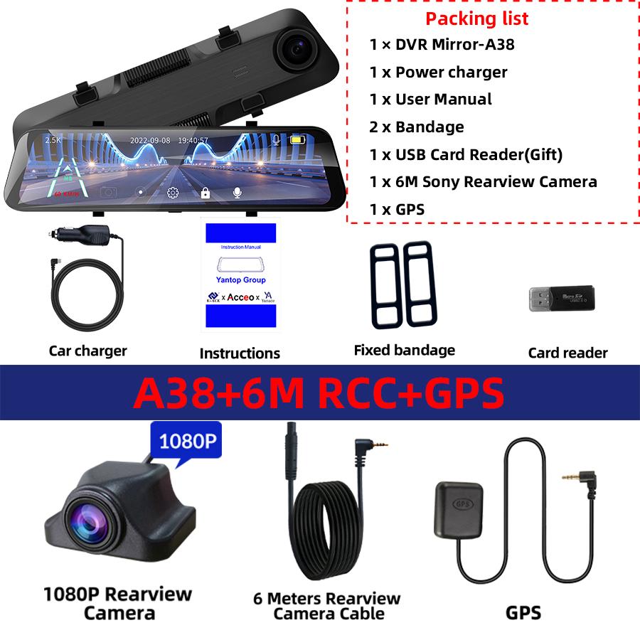 E-ACE 2K Stream Media Dash Camera Mirror 12'' Автомобильный видеорегистратор 1440P WiFi Видеорегистратор Поддержка GPS 1080P Камера заднего вида Ночное видение