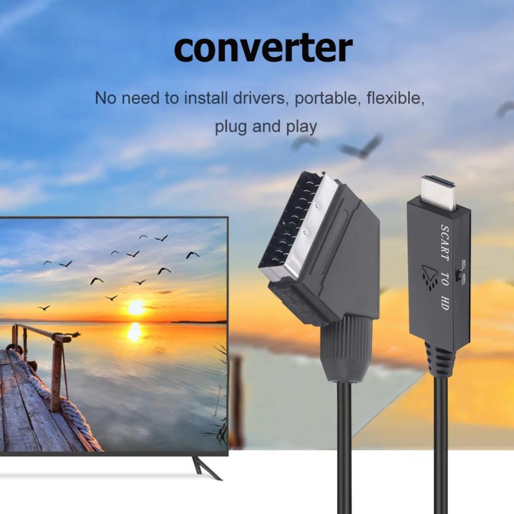 1M Переключатель Конвертер Scart в HDMI-совместимый 1080P Видео Конвертер Адаптер DC 5V Micro USB Кабель Аксессуары для Приставки