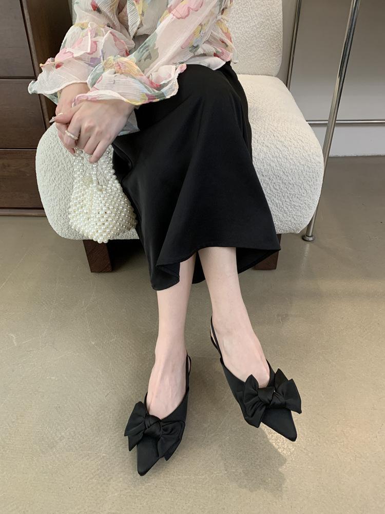 Французские босоножки-мешки на низком каблуке, женская обувь, весна 2025, новинка, интернет-знаменитость, бант, стиль феи, универсальная обувь