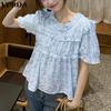 Women Elegant Puff Sleeve Floral Print Ruffled Casual Blouse
