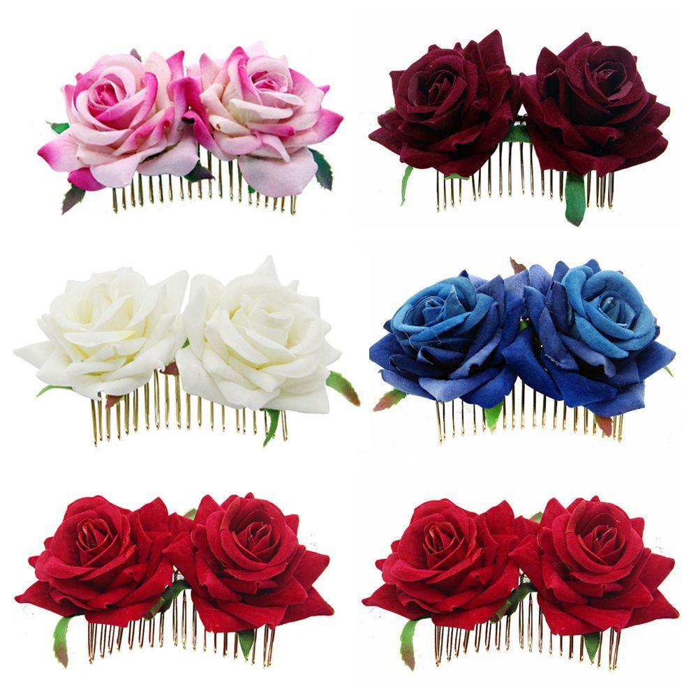 Festival Bridesmaid Hair Jewelry Red Rose Hairpin Bridal Flower Hair Comb Wedding Accessories