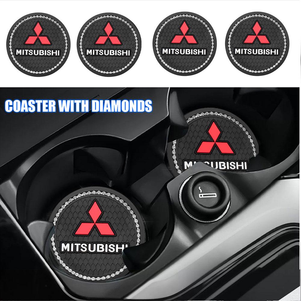 zjvc8 Silicone Car Emblem Coaster Anti-noise Water Cup Pad Cushion For Mitsubishi Ralliart ASX Lancer Pajero Fastener Converter Triton