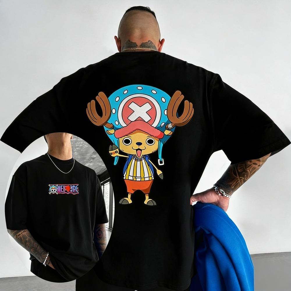 Plus Size One Piece Anime Printed Men and Women Tshirt Casual Parent Child Top Fashion Harajuku Style Summer Street Wear Y2K
