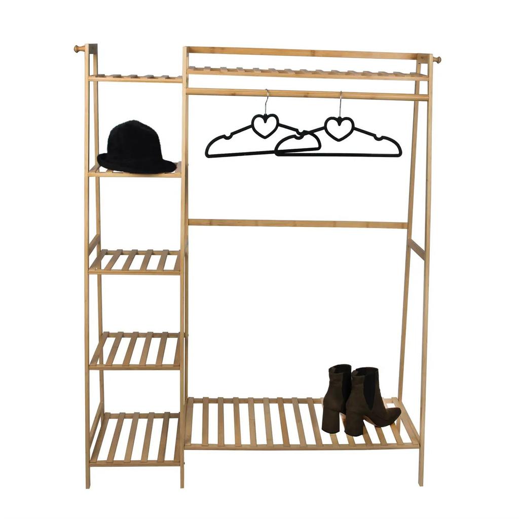 Вешалка стойка для одежды Supretto напольная бамбуковая с полками (9168)