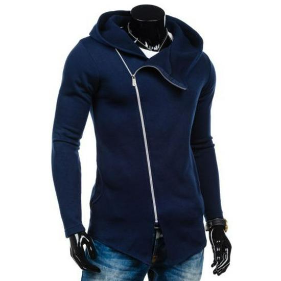 Men’s Fashion Casual Hoodie with Slant Zipper Design