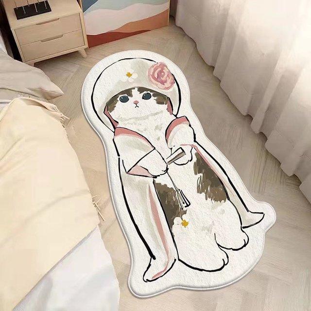 Милый ковер с мультяшным котом, плюшевые, пушистые, нерегулярные прикроватные ковры, утепленный нескользящий напольный коврик, коврик для детской комнаты, декор для спальни