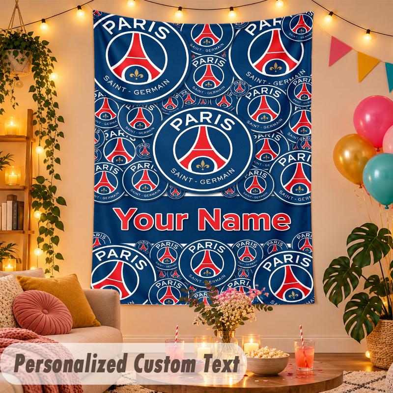 Paris Saint-Germain _ PSG Personalized Wall Tapestry Custom Name Text Polyester Hanging Decor Home Room