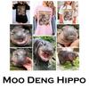 Moo Deng Tiny Baby Hippo Star Thailand Cute Pygmy Hippo Unisex Men Women Kid T-Shirt Print Short Sleeve Round Neck