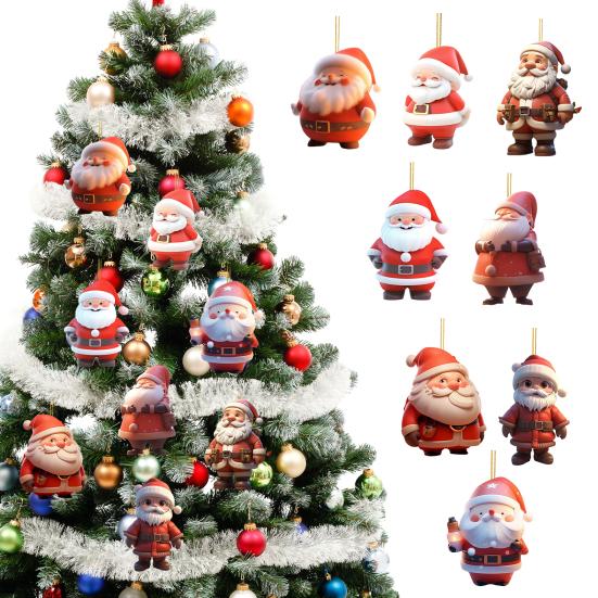 Christmas Santa Claus Ornaments 2D Acrylic Xmas Tree Hanging Decoration for Door Window Wall Tree Party Decor