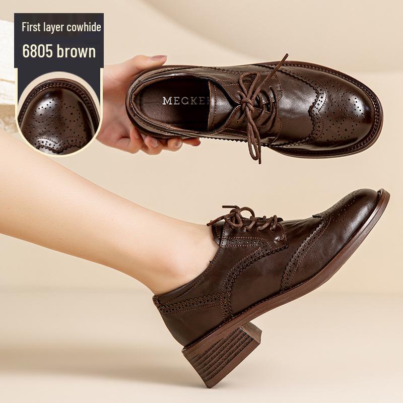 2025 Женские Зимние Круглый Носок На Шнуровке Низкий Каблук Современные Ретро Туфли