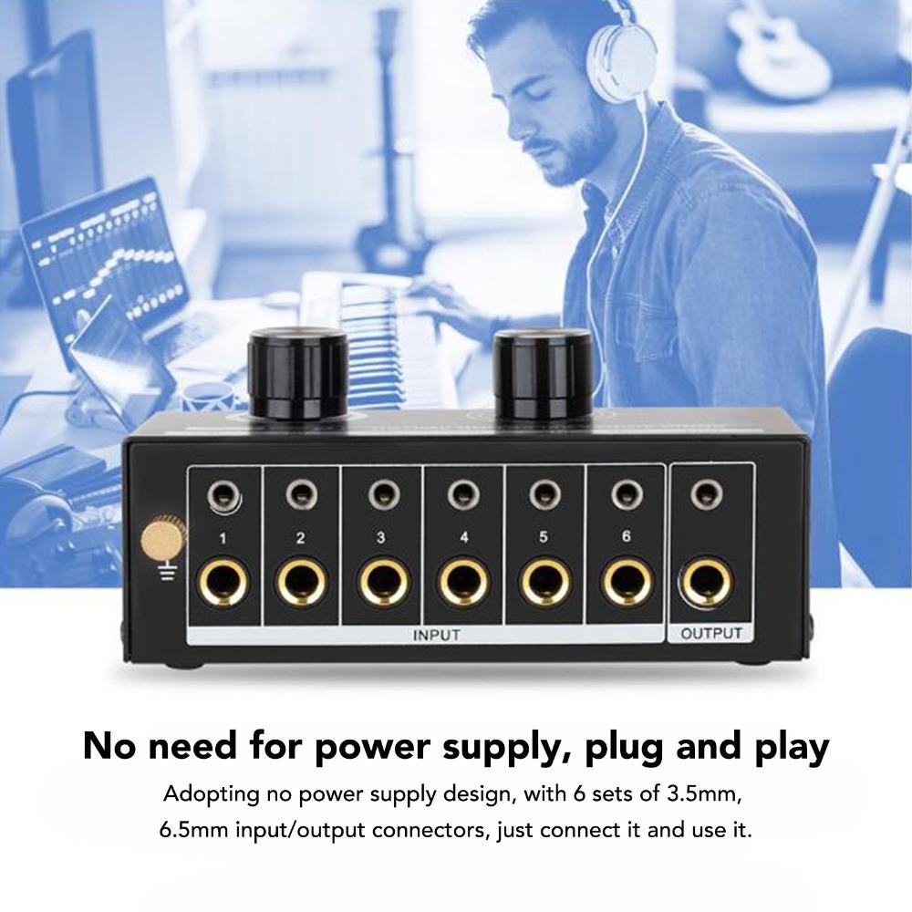 with Volume Control Knob 6 Way Sound Switcher Stereo Audio Switcher for Speaker Subwoofer