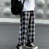 Мужские брюки в клетку Streetwear Широкие с эластичной талией Свободные Спортивные брюки для осени