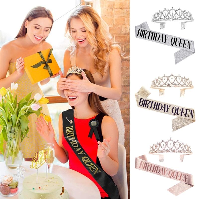Birthday Tiara and Crown for Women Birthday Sash for Girls Birthday Decorations Rhinestones Headband Hair Accessories