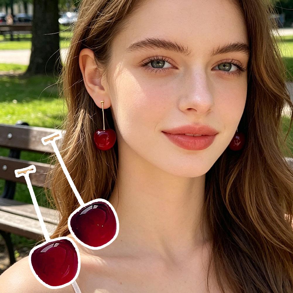 Alloy Cherry Drop Dangle Earrings Women Sweet Fruit Design Korean Fashion Daily Party Wedding Trendy Jewelry