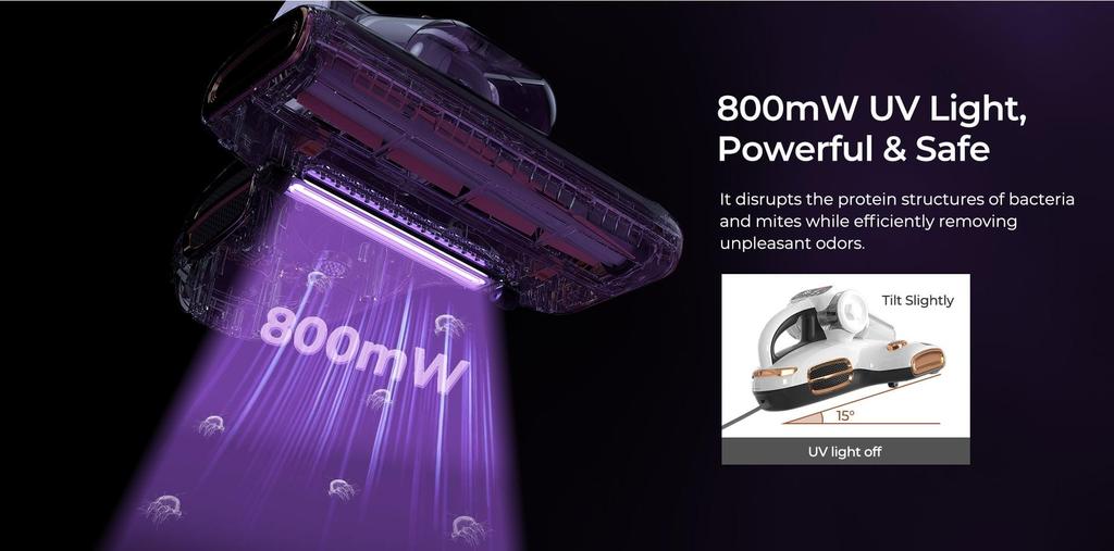 JIGOO T600 Пылесос для матраса-кровати с двойной чашкой - удаление пылевых клещей на 99,99% с системой диффузии аромата