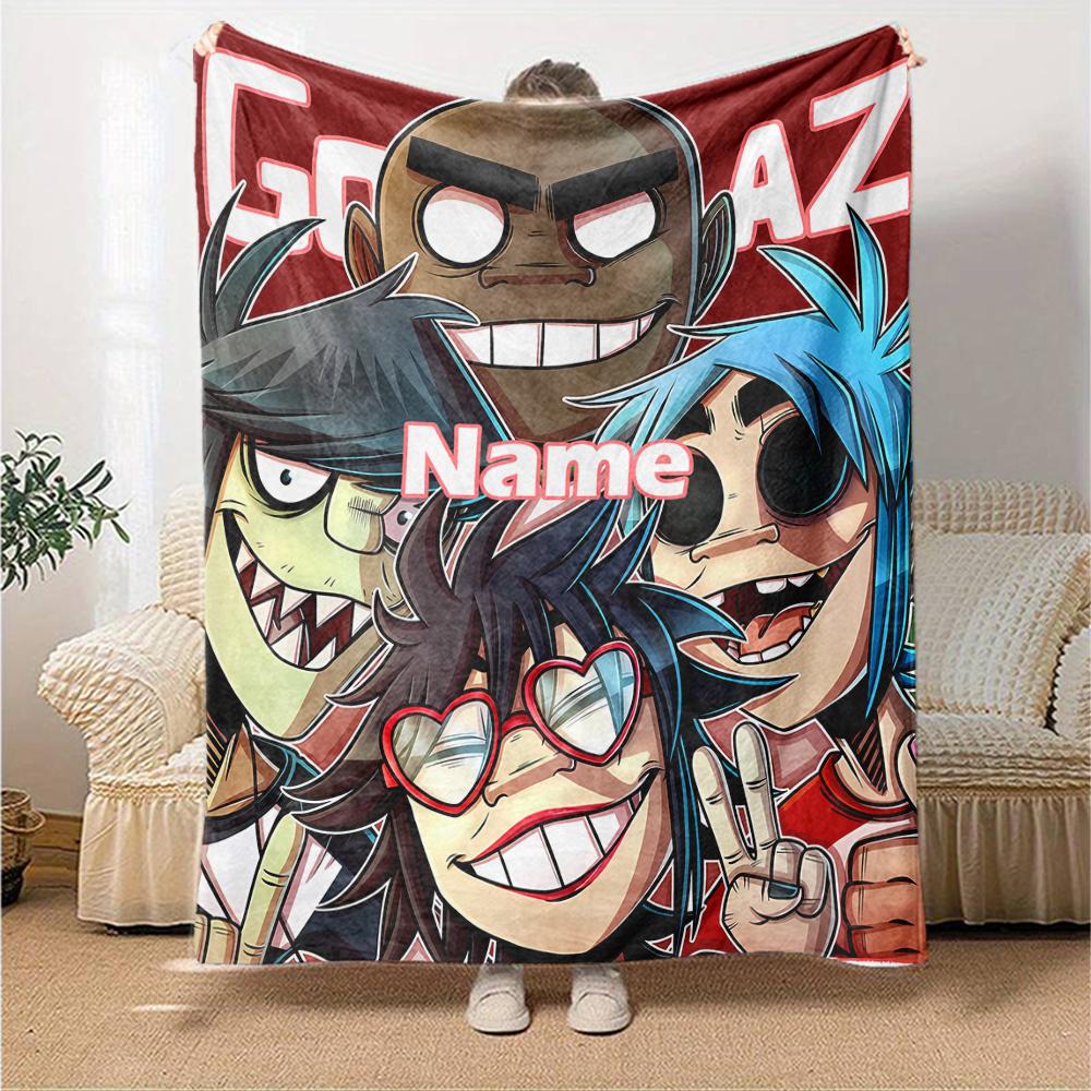 Custom Name Gorillaz Theme Printed Blanket - Perfect for Couch, Bed, Travel & Outdoor Use | Machine Washable, Cozy & Durable.