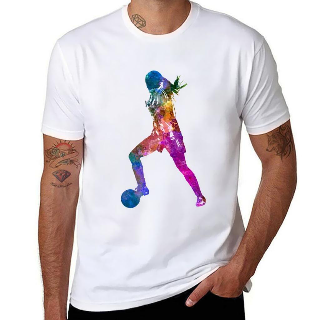 Girl Playing Soccer Football Player Silhouette Tshirt Sports Casual Short Sleeve Cotton Tee