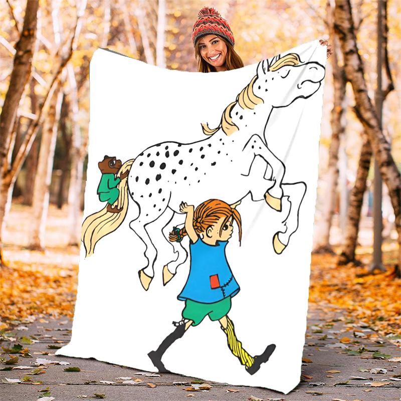 Pippi Longstocking Flannel Blanket Soft Warm All-Season Throw, Design for Camping, Car Travel, Hiking Sofa, Bed, Office Perfect Gift for Parties