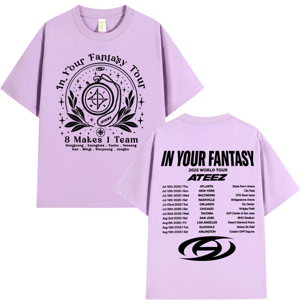 Ateez 2025 World Tour in Your Fantasy Tour Dates 8 Makes 1 Team T Shirt Korean Kpop Fashion Tshirt Unisex Women Cotton Tshirts
