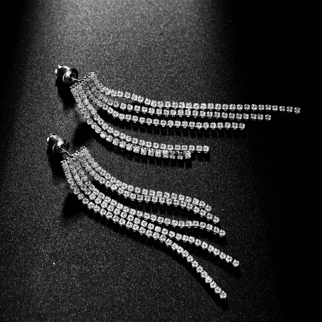 LUOTEEMI Luxury Cubic Zircon Sparking CZ Diamond Long Tassel  Earrings Wedding Chandelier for Women