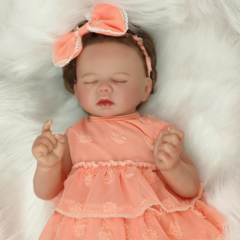 Realistic Asleep Reborn Babies Doll 50cm Cloth Body High Color Painted Hair Simulation Doll Real Life Toddler Toy Baby Dolls for Kids Ages 3+ Year Old