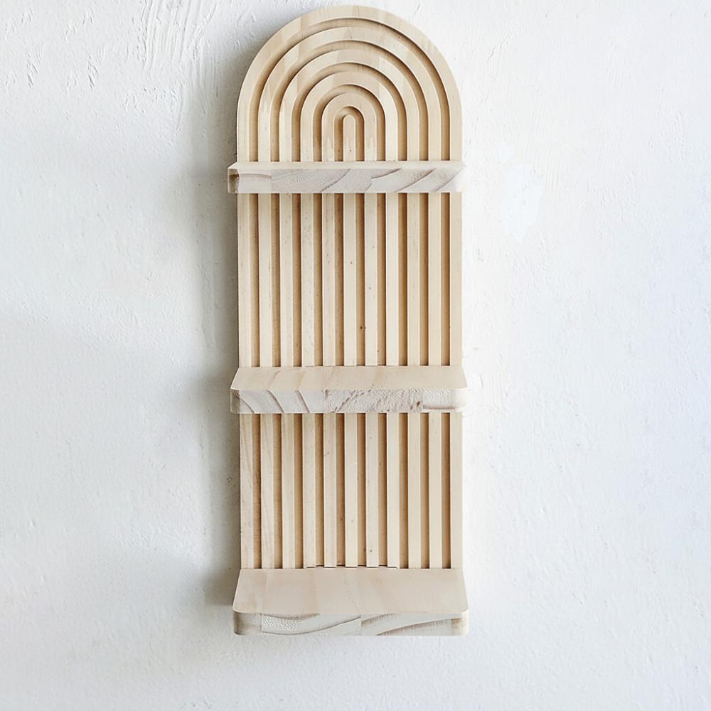 Oval Threaded Arched Floating Shelf Natural Artistic Wooden Stand Boho Style Rack  Plant Decorative