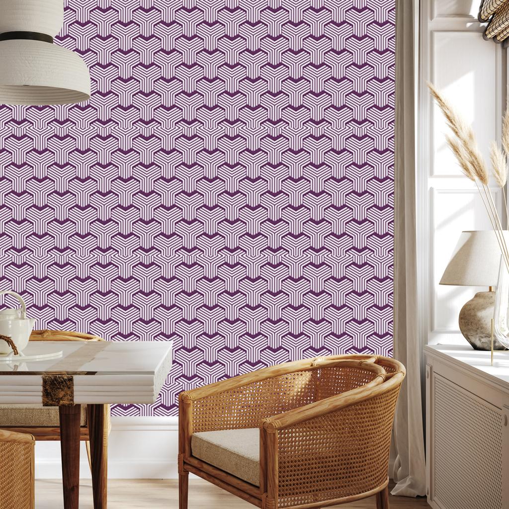 Wallpaper Geometric Pattern Purple and Light Gray 50x1000