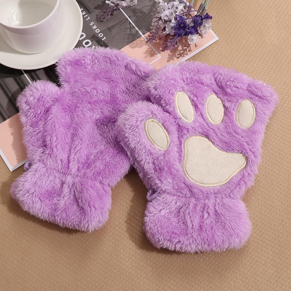 14Colors Girl Lovely Winter Warm Plush Fingerless Gloves Bear Cat Paw