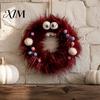 Fireplace Fall Seasonal Wreaths Halloween Fluffy Wreath for Front Door, Cute Furry Spider Hanging Indoor Window Decor with Pom Poms Party Home