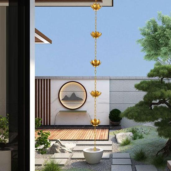 120CM Lotus Rain Chain Heavy Duty Metal Outdoor Garden Hanging Rain Catcher Cups Outside Gutters Downspouts Decorative Rain Chain Replacement