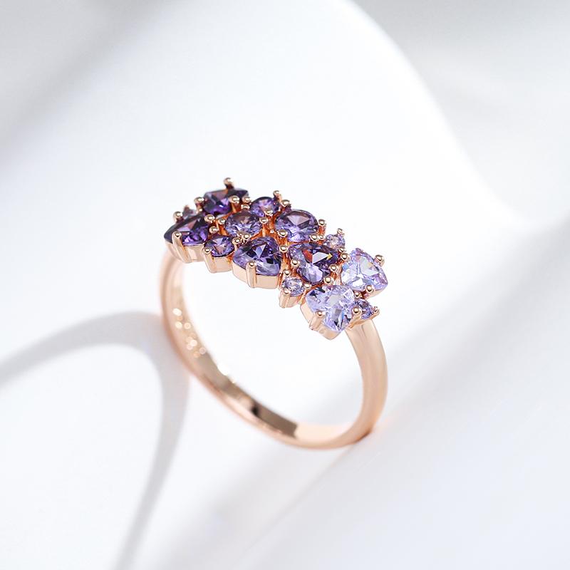 Dark Light Color Gradient Matching Purple Zircon Rings for Women Sparkling Personality Accessories