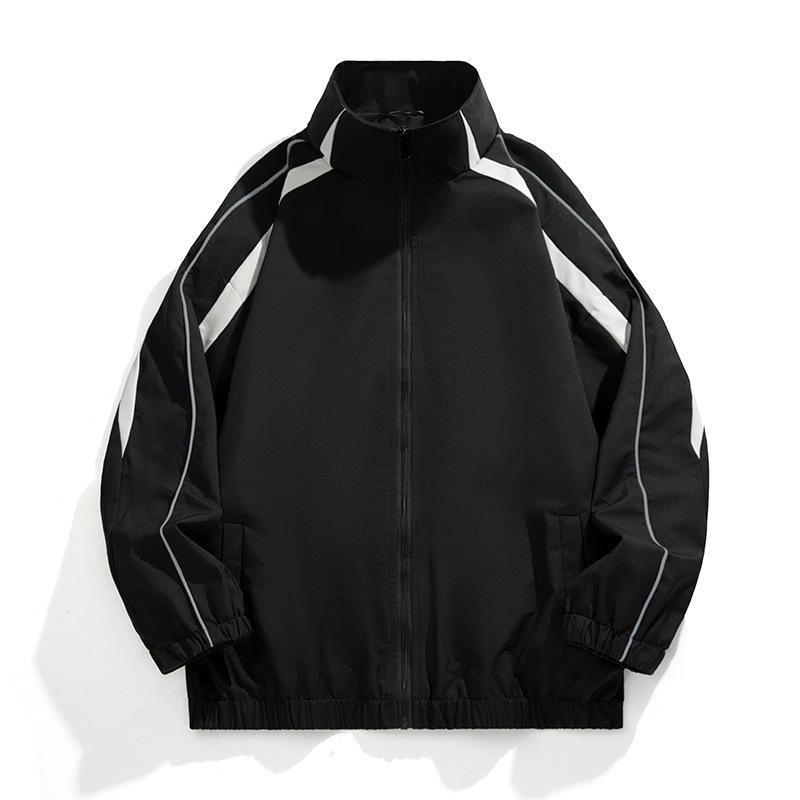 Весенне-осенняя куртка с воротником-стойкой, повседневная, однотонная, комбинированная, парная куртка