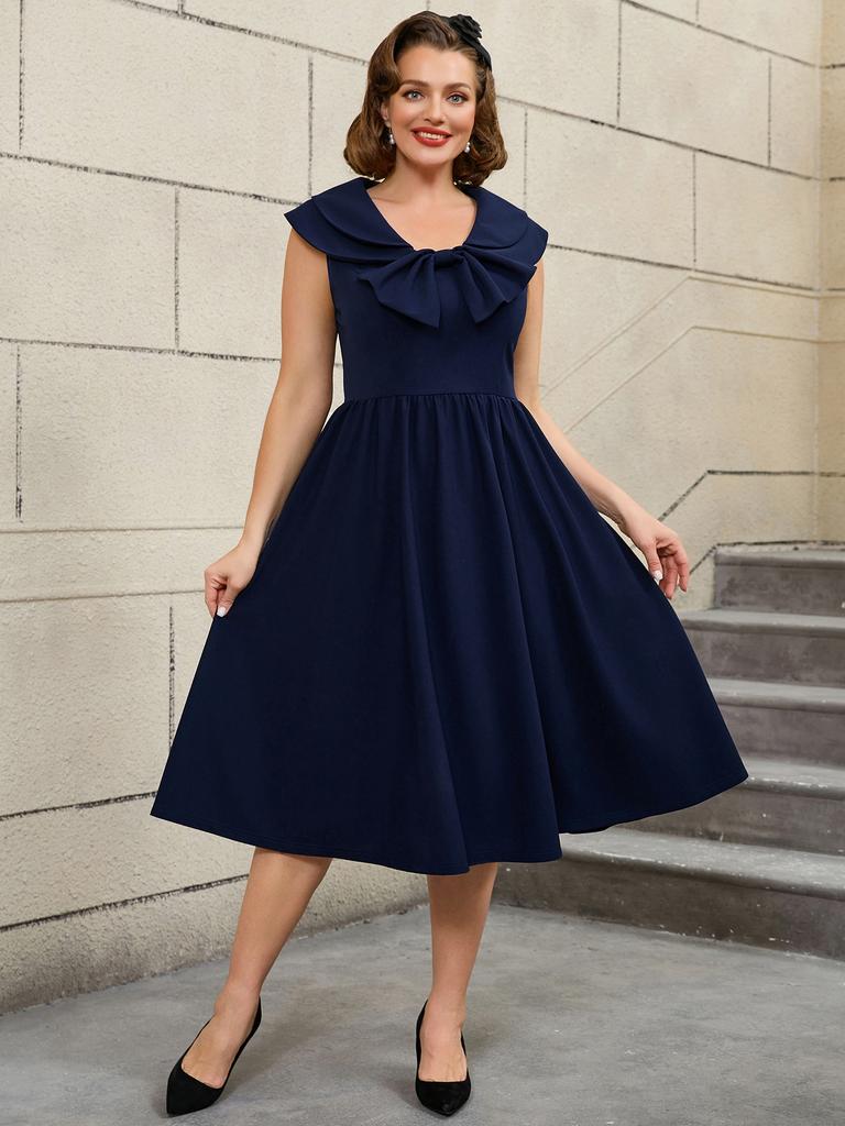 Sleeveless Bow Decoration A Line Dress Plus Size Elegant Flowy Design Garden Party Dress for Women Summer Casual Outfit Look