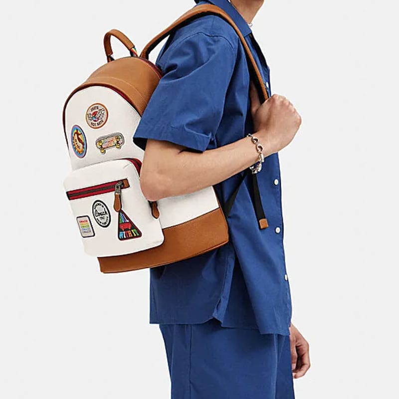 COACH West Cow Leather With Textile Backpack Regular Women's White & Brown CJ512-QBCAH