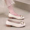 2024 Весна и осень Новые женские балетки с квадратным носком на среднем каблуке с квадратным носком и мелкой пряжкой Повседневные туфли Женские лоферы без застежек