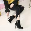 Black Pointed Toe Rhinestone Woman Short Shoes Autumn Winter Fleece-Lined Heeled Ankle Boots for Women New in Trend 2026 Booties