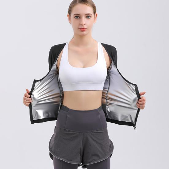 Женский костюм для сауны с застежкой-молнией и длинным рукавом для похудения, формирователь тела, тренировочная куртка, корректирующее белье для пота