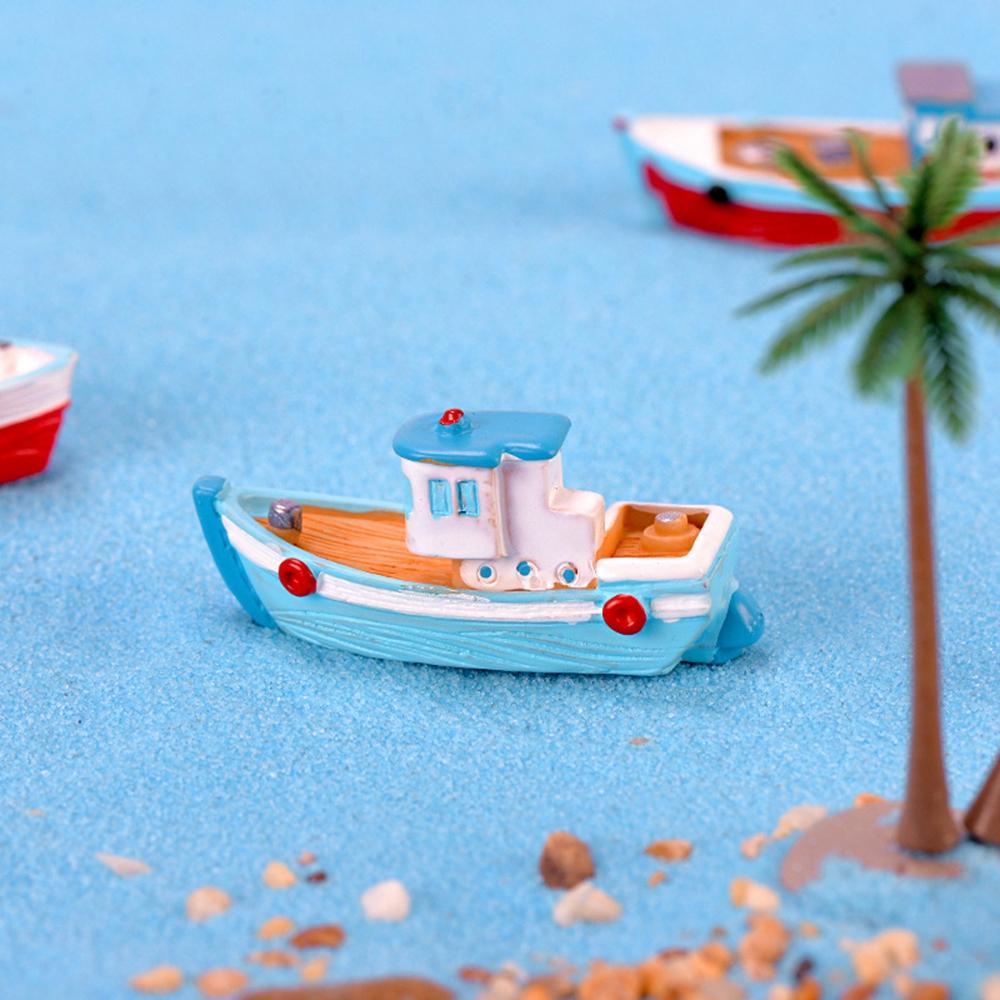 Home Aquarium Ornament Yacht Wooden Ship Micro Landscape Decor Boat Model Cake Decoration
