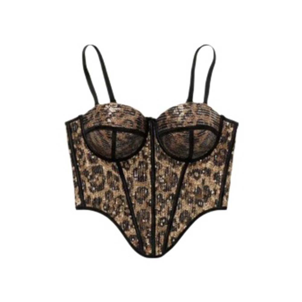 with Buckle Sequin Leopard Corset Slim Fit Suspender Vest Fashion Crop Tops Ladies